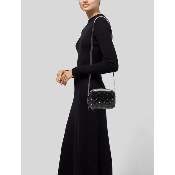 Rebecca Minkoff Diamond Quilt Studded Top Zip Crossbody Bag Black - Picture 2 of 5